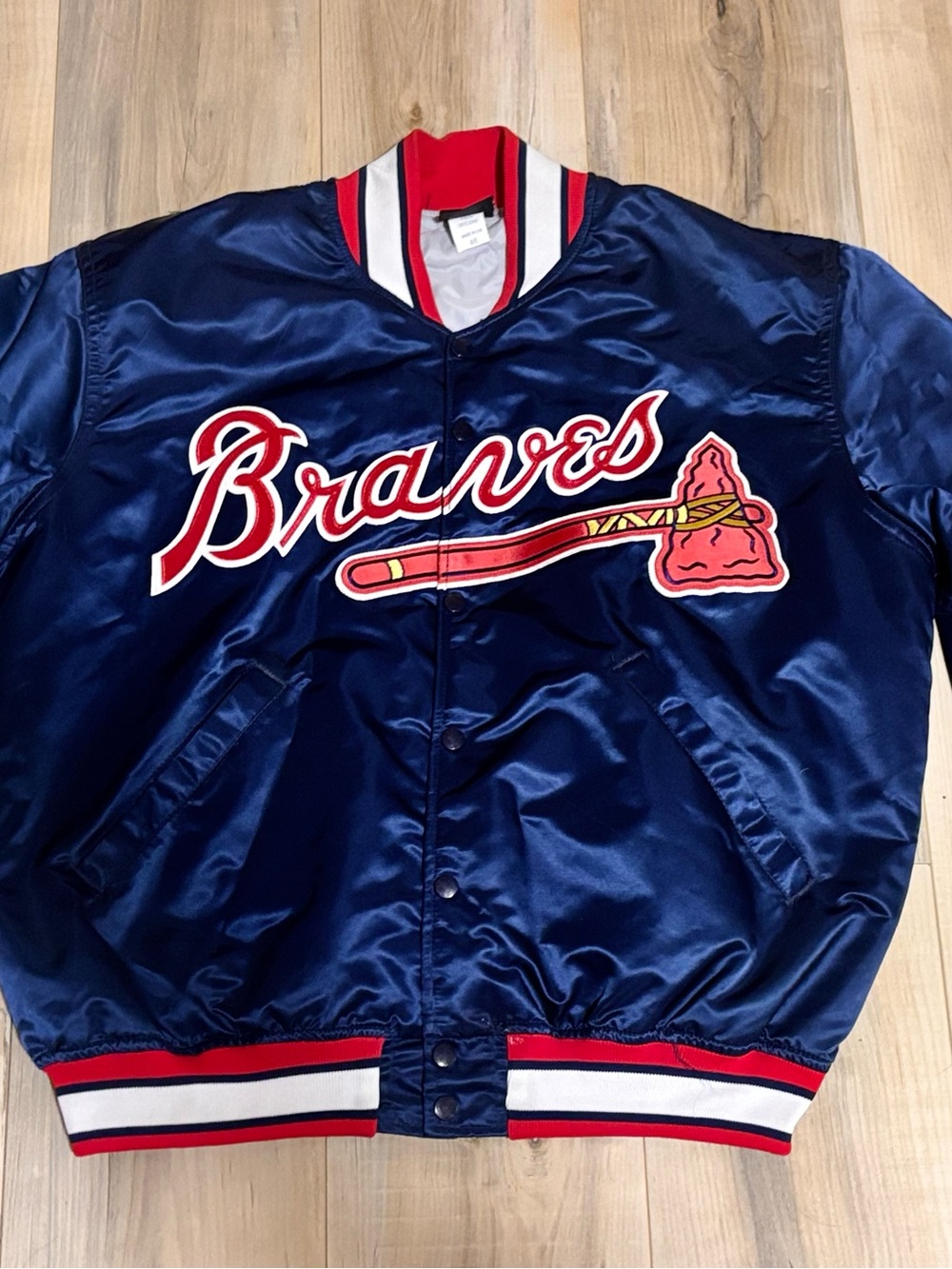 Vtg 80’s Atlanta Braves Wilson Blue Satin Size 46 Made In USA  Field Jacket